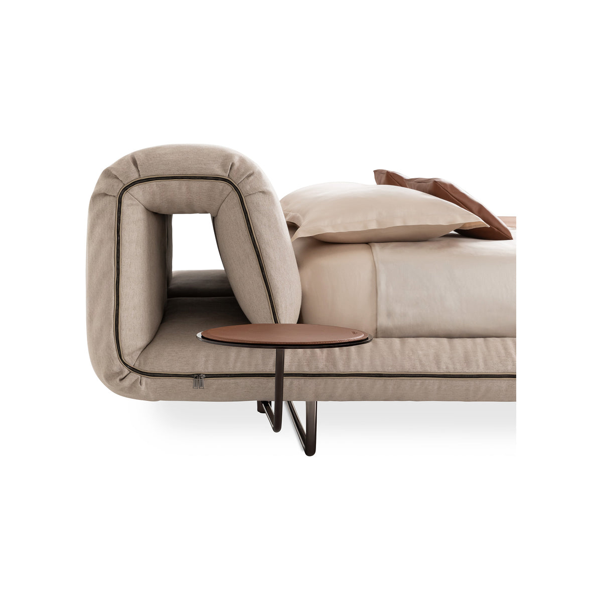 Trussardi Casa - Levre leather bed with bedside tables detail image in stone color