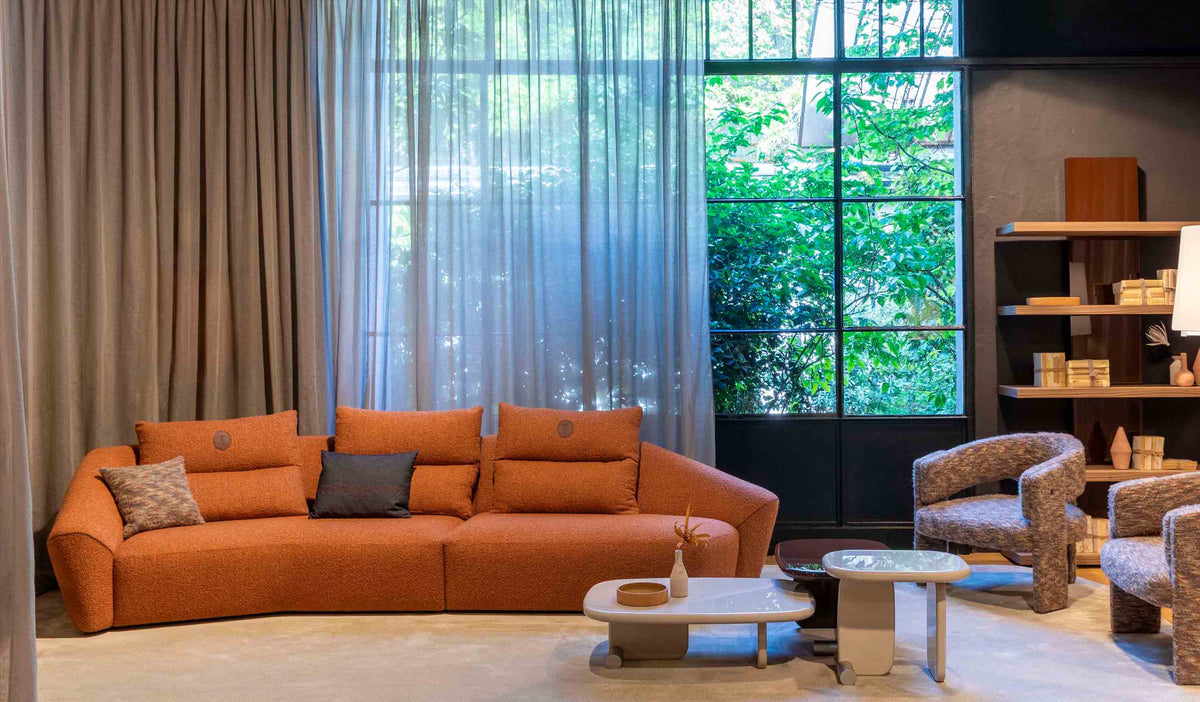 Trussardi Casa - Orange Talism sectional sofa with Fence armchairs