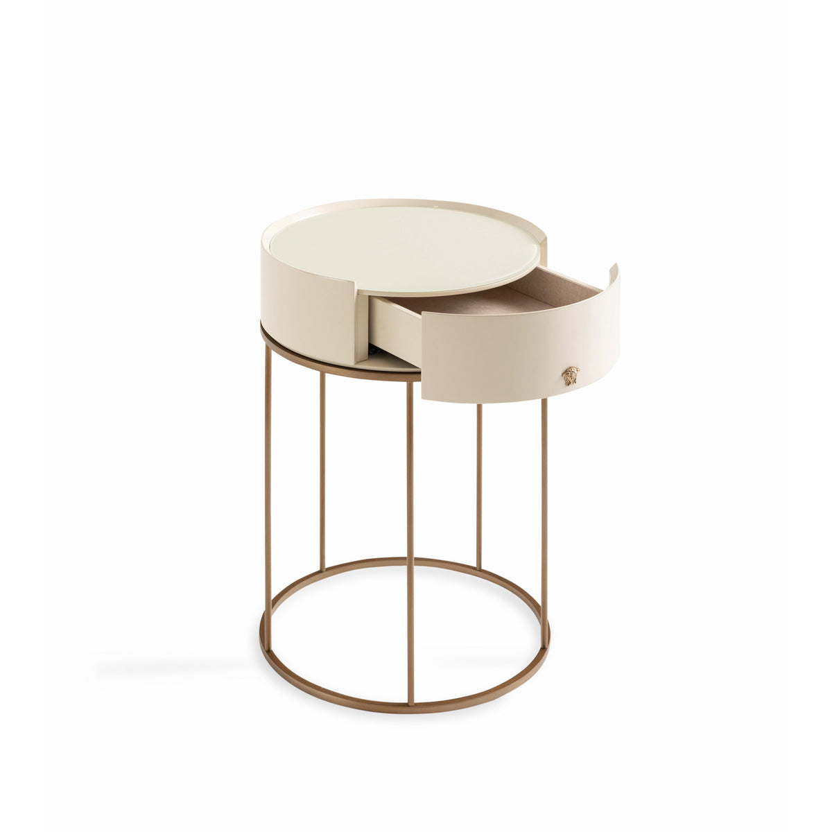 Agorà bedside table front image with open drawer by Versace Home